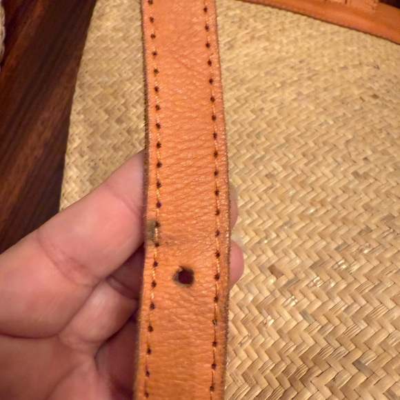 Street Level Shoulder Bag Backpack Raffia Tan Genuine Leather Boho Beach - Picture 4 of 15